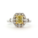 2.39Cts Fancy Yellow Cushion Cut Diamond Engagement Ring